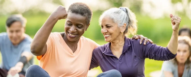 senior residents actively participating in a wellness program for an active aging in community at The Village Senior Living in Tacoma